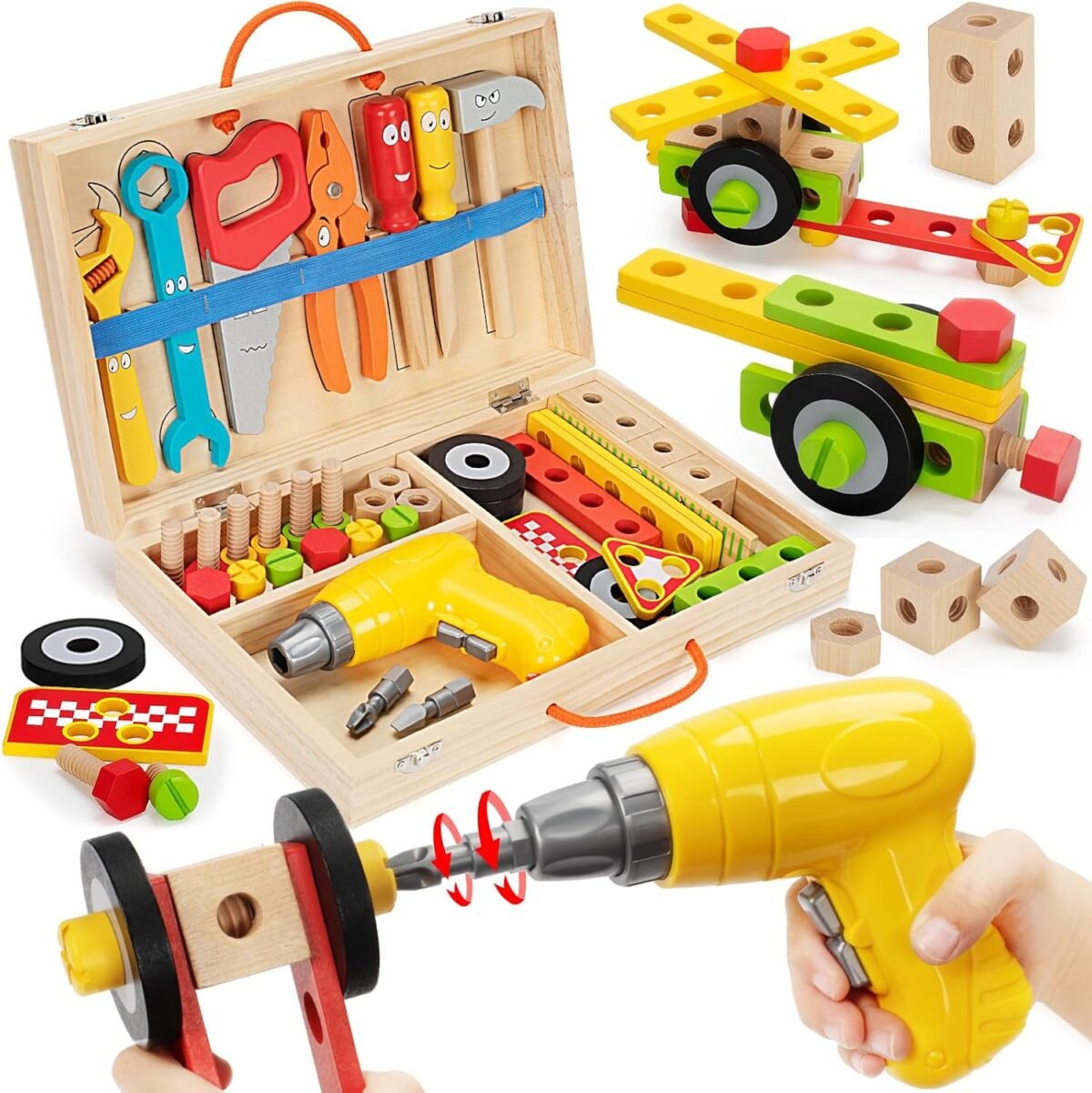 Kids tool set with electric drill 46 pcs wooden toddler play tools set with tool box montessori stem educational construction building toy for 3 4 5 6 year old boys girls birthday gifts.jpg