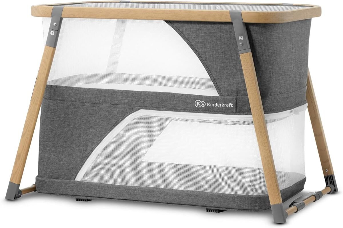Kinderkraft sofi portable travel crib for baby convertible sleeping cot 4 in 1 with easy to pack playpen comfortable bassinet mattress and an additional cradle function.jpg