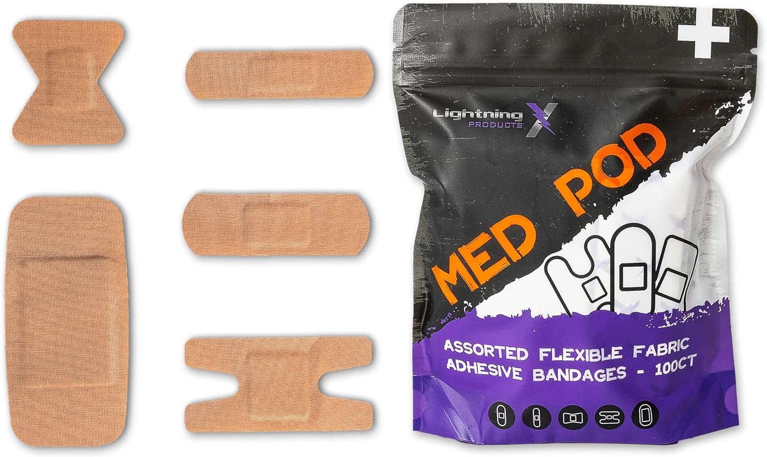 Lightning x products heavy duty flexible fabric assorted adhesive bandages for first aid kits pack of 100 5 sizes.jpg