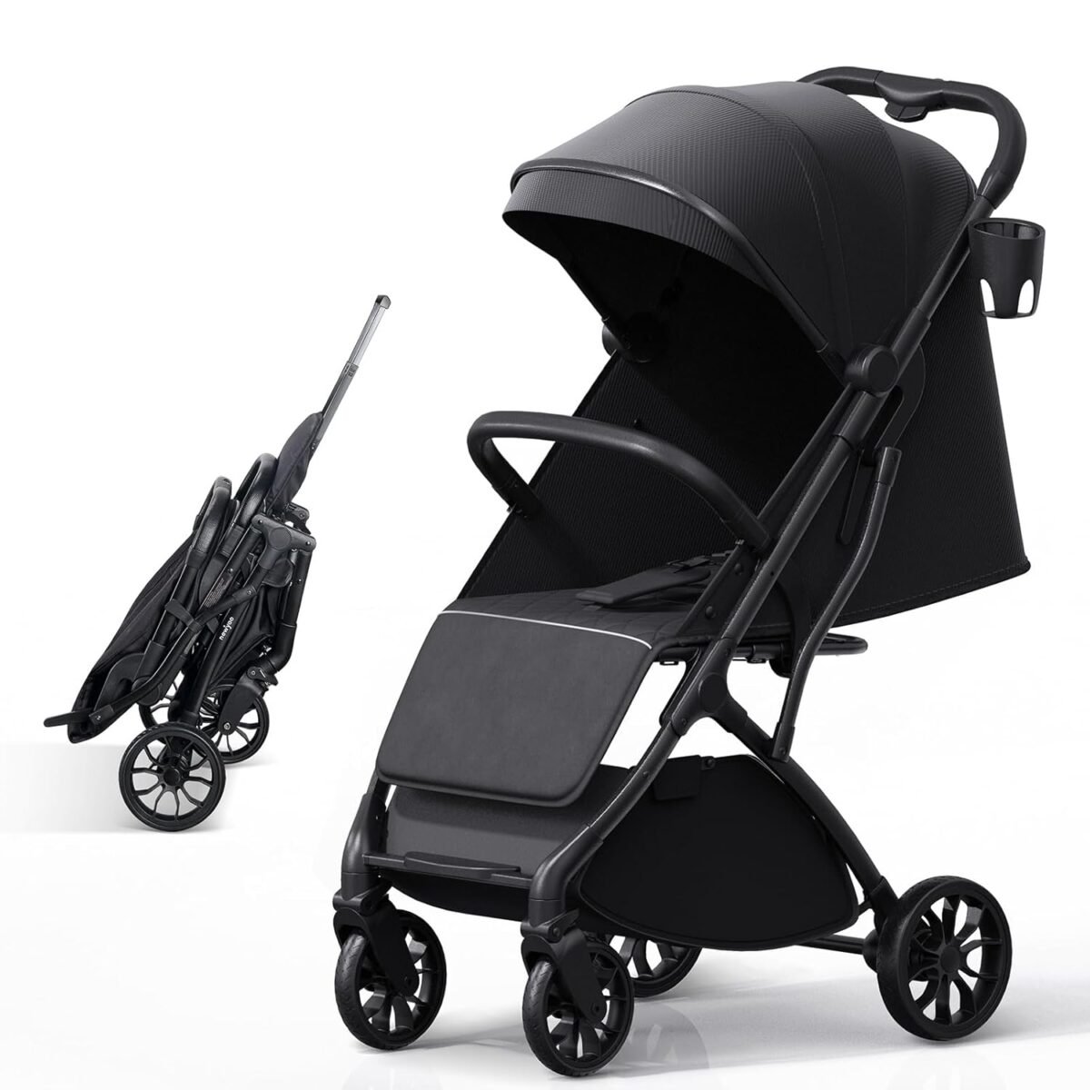Lightweight baby travel stroller compact toddler strollers w telescoping handle cup holder storage pocket airplane carry on one hand quick fold near flat recline seat tr18 black.jpg