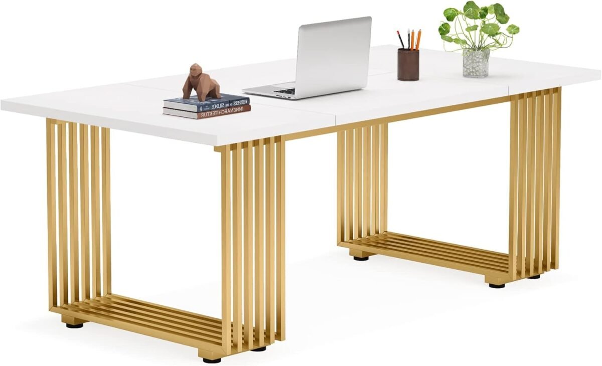 Little tree 70.9 white office desk modern executive desk with gold metal legs large home office desks wood computer desk business furniture.jpg