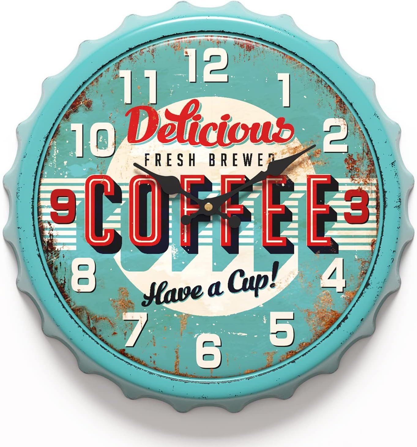Menterry bottle cap design iron retro wall clock 13 inch vintage style silent non ticking battery operated creative decor wall clocks for cafesfarmhouseofficekitchen blue.jpg