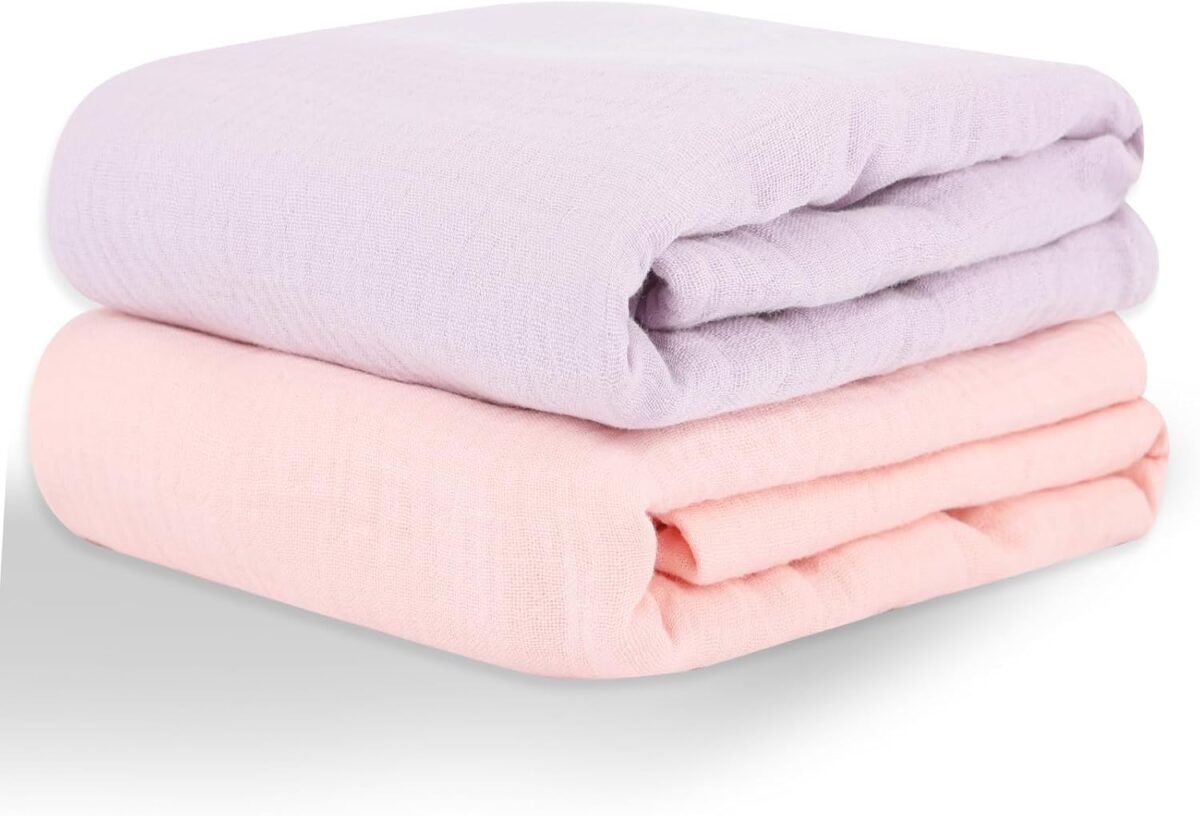 Muslin swaddle blankets for newborns 2 pack large 40 x 40 inches 100 cotton receiving blankets soft and breathable baby swaddles baby essentials for girls shower gift pink and purple.jpg