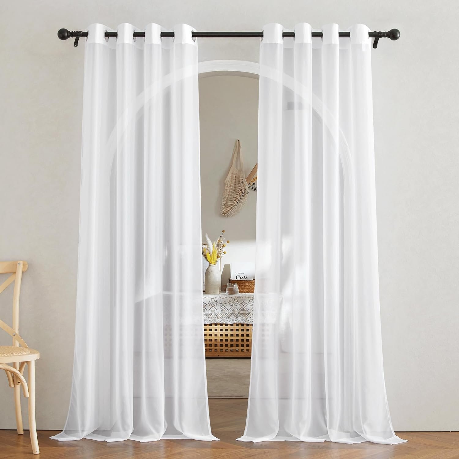 Nicetown white sheer curtains 84 inches long home decoration grommet airy lightweight elegant window treatments with light filtering for bedroomliving room 2 panels w54 x l84.jpg