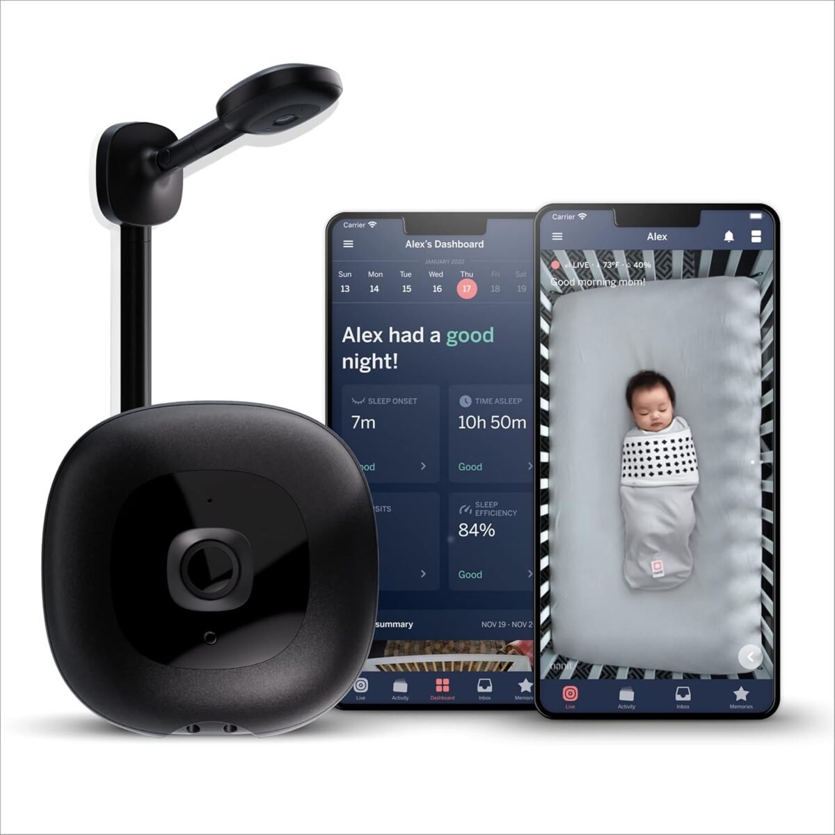Nanit pro smart baby monitor wall mount 1080p secure wi fi video camera sensor free sleep breathing motion tracker 2 way audio sound motion alerts night vision and breathing band black.jpg