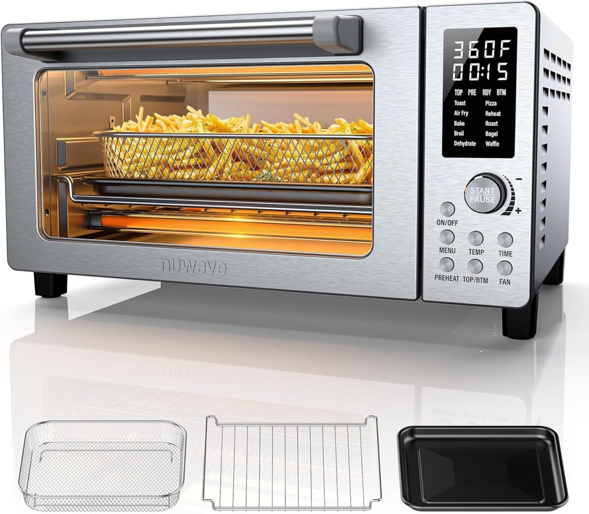 Nuwave bravo pro convection air fryer toaster oven combo 2025 new and improved 10 in 1 50° 450°f temp controls quick even crisp technology 21qt capacity stainless steel pfas free.jpg
