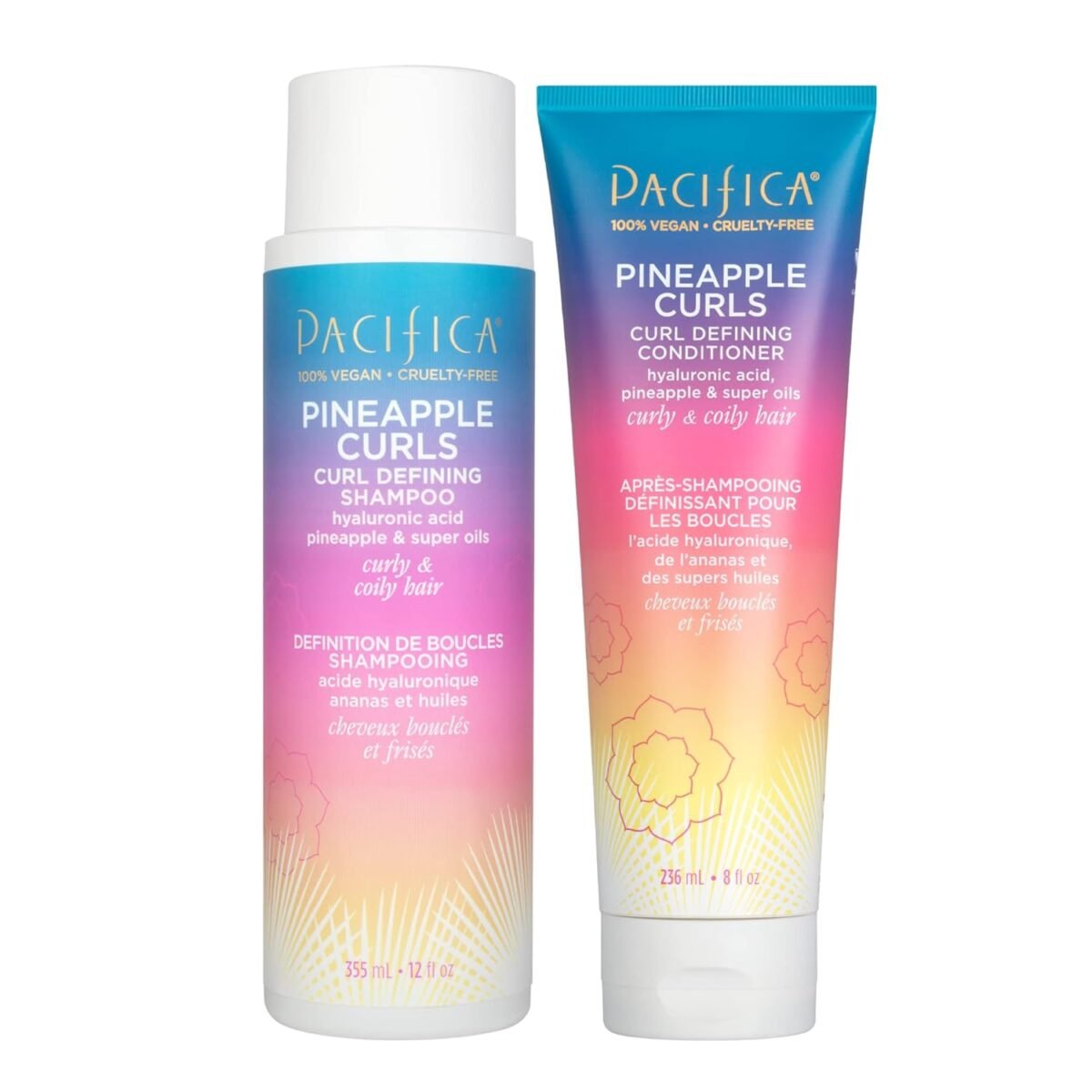 Pacifica pineapple curls shampoo conditioner set – curl defining hair care for curly coily hair enhances bounce reduces frizz sulfate free clean beauty vegan cruelty free dermatologist tested.jpg