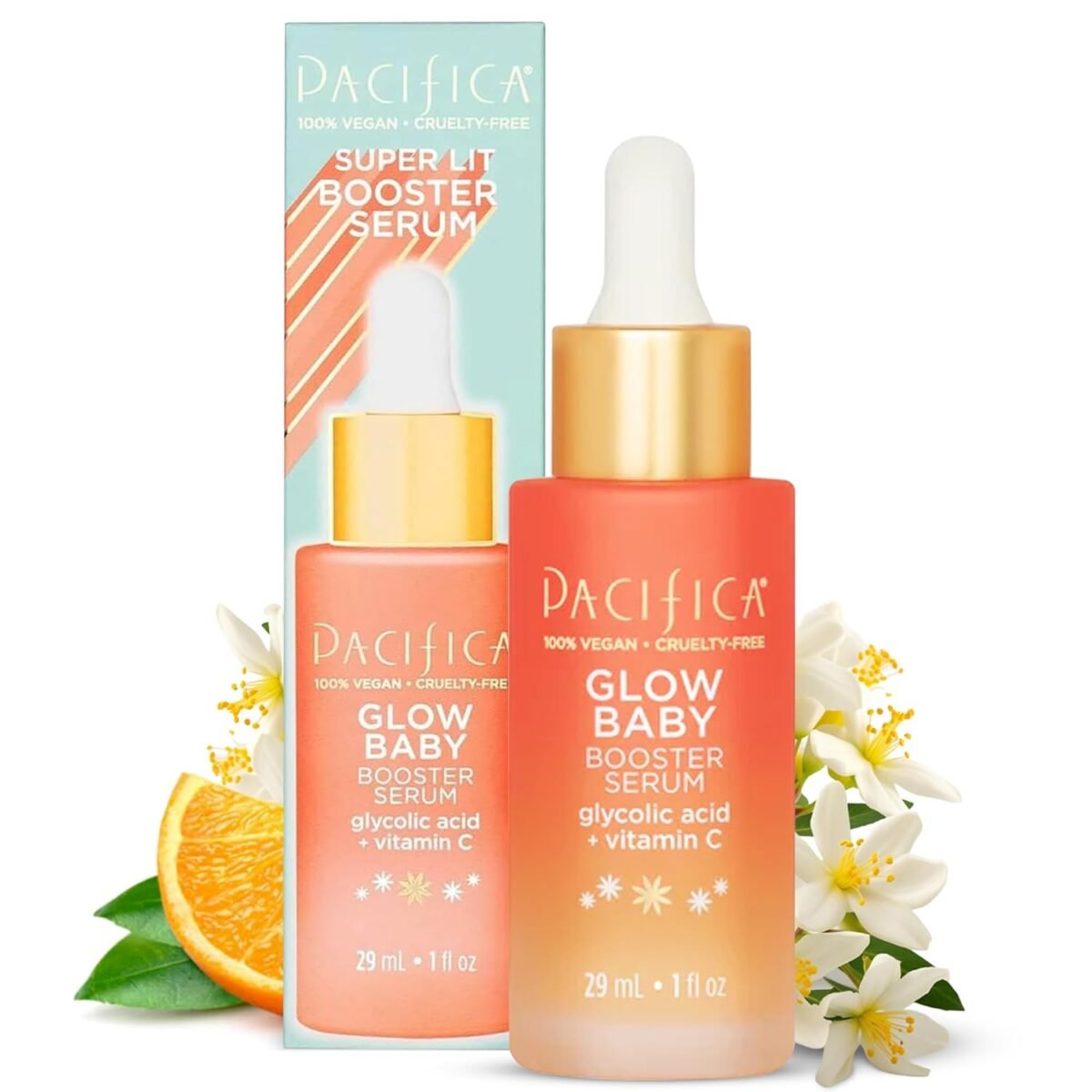 Pacifica vitamin c face serum glow baby booster facial serum glycolic acid serum for face dark spot corrector anti aging brightening dermatologist tested fragrance free clean skin care vegan.jpg
