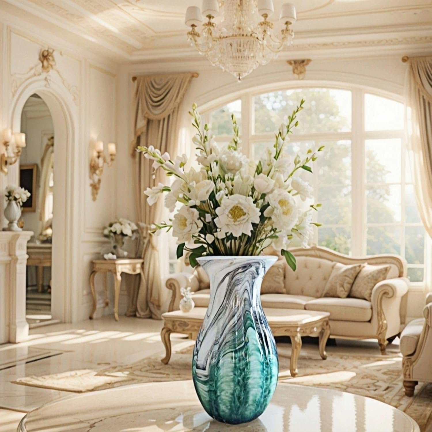 Premium luxury large glass flower vase combining eastern and western aestheticsartistic home decoration for living roomtablefloorand office.11.2 inches multicolor.jpg