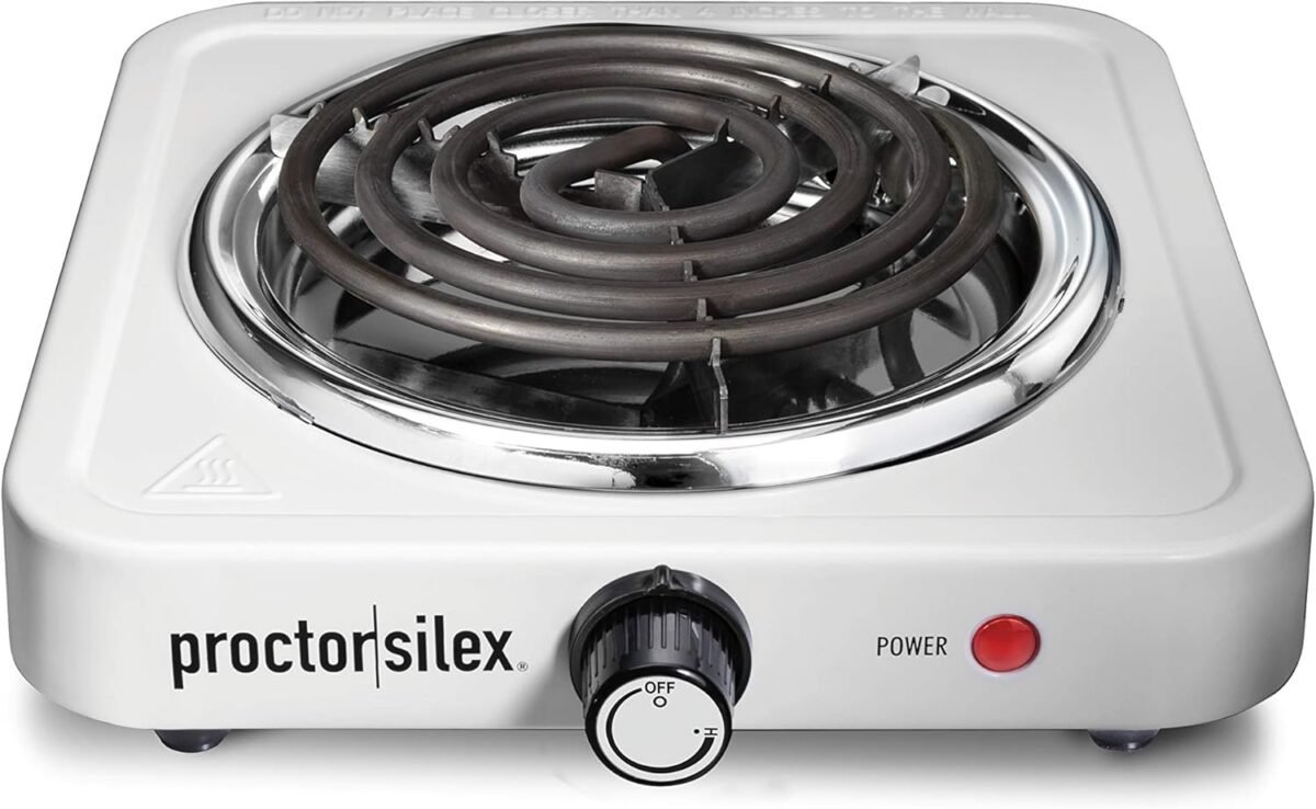 Proctor silex electric stove single burner cooktop compact and portable adjustable temperature hot plate 1200 watts white stainless 34106.jpg