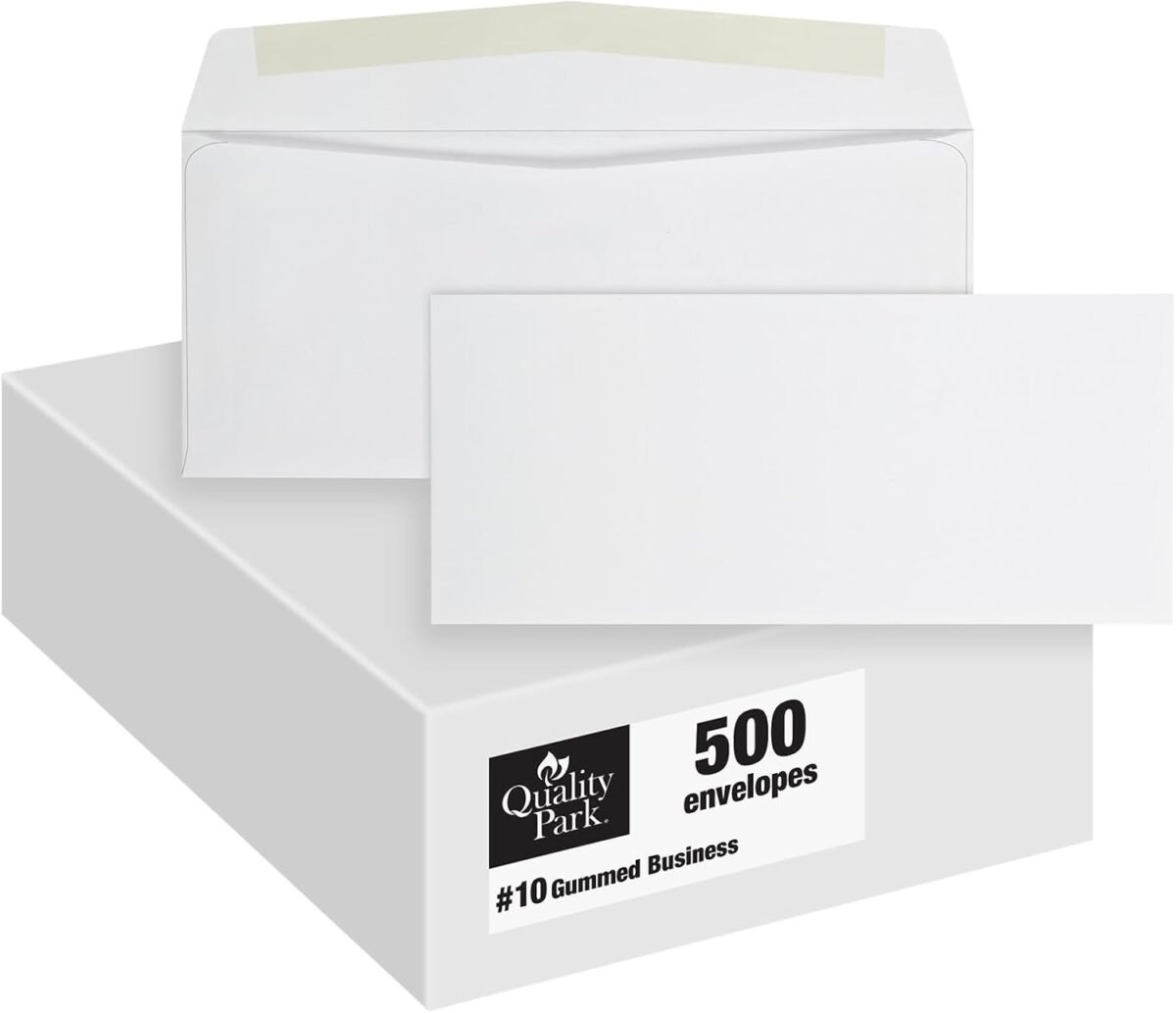 Quality park 10 envelopes letter size white mailing envelopes 4 18x9 12 inch no window business envelopes gummed closure 500box qua90020.jpg