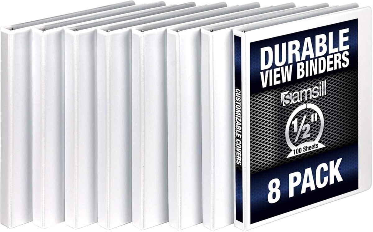 Samsill durable .5 inch binder made in the usa round ring customizable clear view binder white 8 pack s88417.jpg