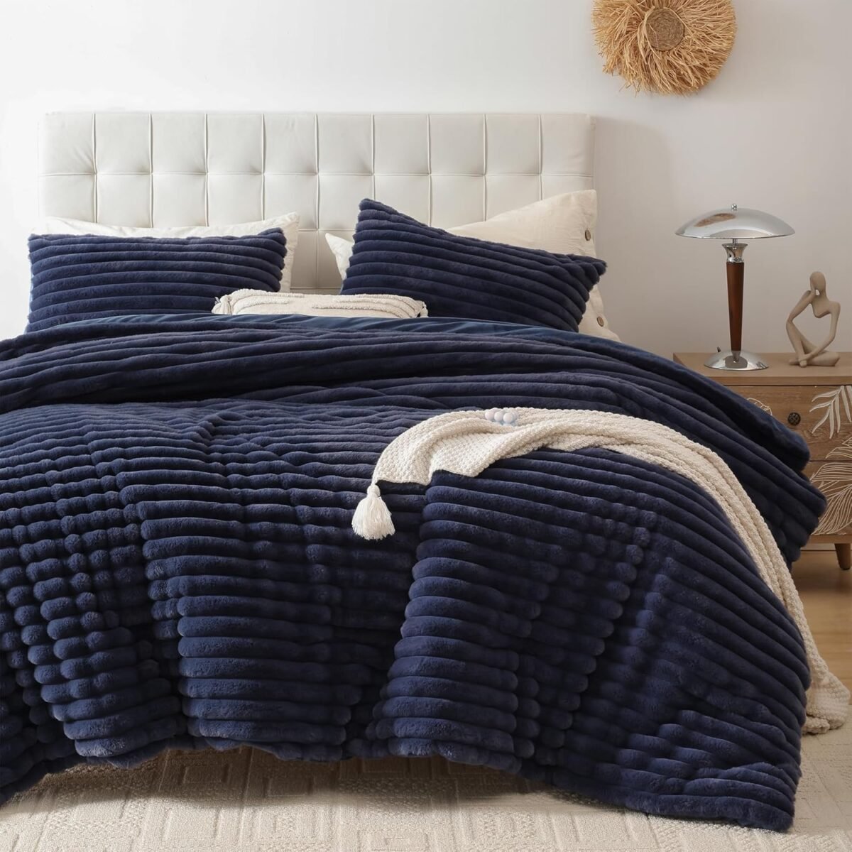 Smoofy fluffy twin comforter sets 2 pieces navy blue fleece fluffy comforter set luxury fuzzy twin bedding set soft warm comforter all season heavy faux fur comforter with pillow cases.jpg