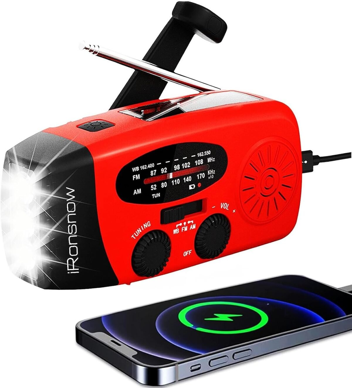 Solar emergency hand crank weather radio portable self powered noaa amfm radios with sos alarm led flashlight 2000mah smart phone usb charger for camping red.jpg