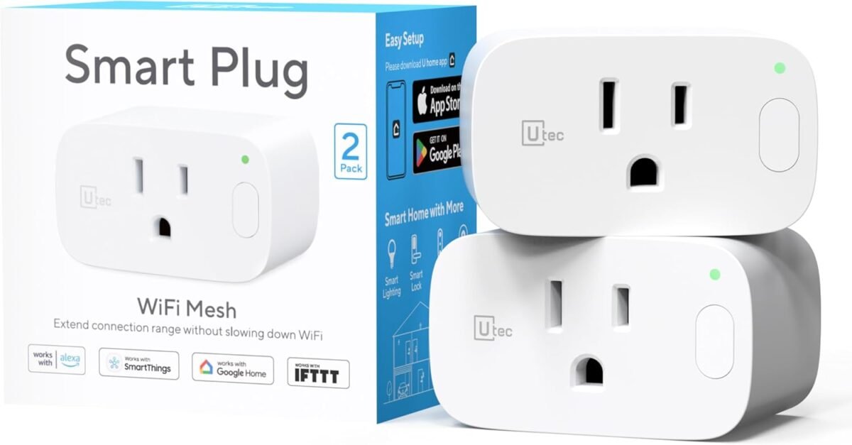 Utec smart plug wi fi mesh outlet 15a ultra efficient smart plug compatible with alexa google home ifttt no hub required 2.4ghz wi fi only remote control etl certified 2 pack.jpg