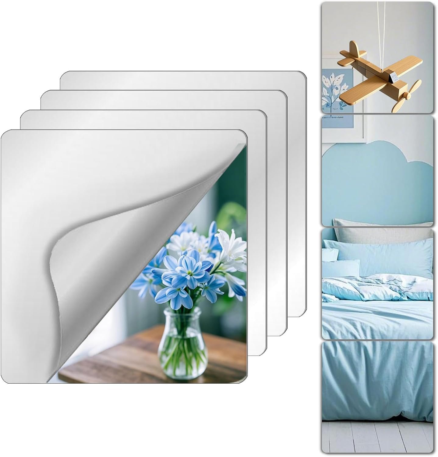 Unbreakable full body mirror tiles 4pcs 10x10 stick on mirrors for wall toddlers mirror full length for kids bedroom plastic gym frameless door mirrors wall decor.jpg