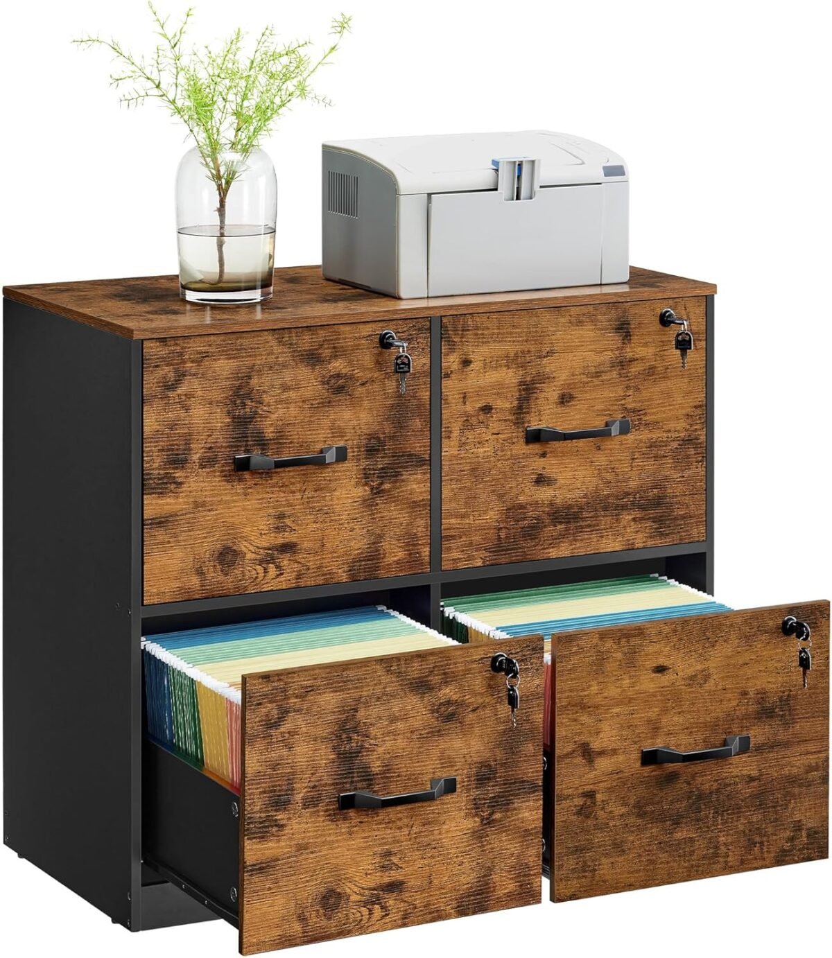 Vasagle 4 drawer file cabinet with lock printer stand office filing cabinet organizer for a4 and letter size documents rustic brown and black uofc062b01.jpg