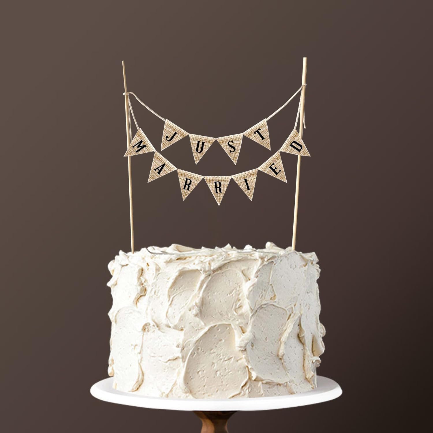 Vintage affair rustic just married cake toppers wedding engagement cake decorations cheese bunting handmade pennant flags with wood pole ivory photo booth props.jpg