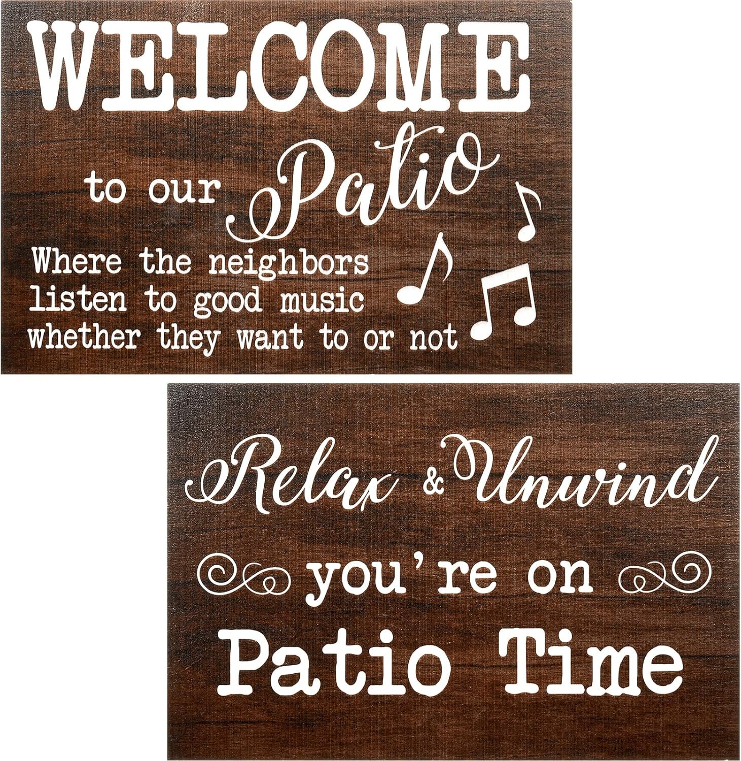 Yalikop 2 pack outdoor patio decor signs hanging boho wall art wood outdoor decorations for patio farmhouse porch backyard welcome deck balcony for home front accessories 12 x 8 inchbrown.jpg