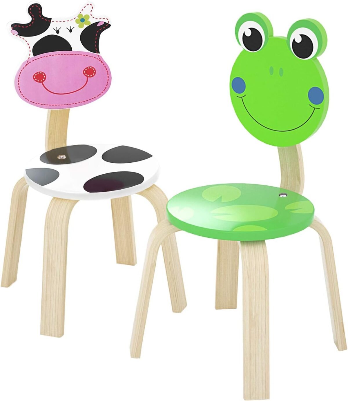 Iplay ilearn 2 pcs wooden kids chair sets natural hardwood frog cow animal children chairs furniture set for toddlers kids boys girls stackable for playroom nursery preschool kindergarten.jpg