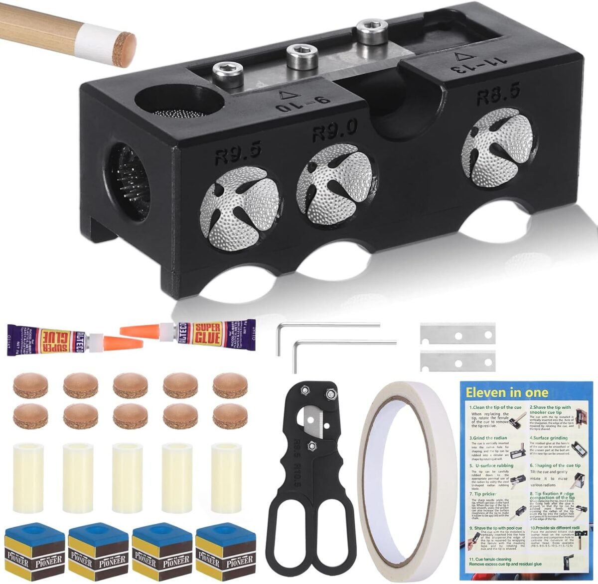 11-in-1 Billiards Pool Cue Tip Shaper, Aluminum Alloy Pool Stick Tips Replacement Kit, Pool Cue Repair Kit for Billiards Enthusiastsm, Pool Cue Shaper Accessories for Replacement and Shaping Cue Tips - Image 2