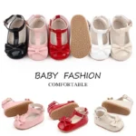 Meckior 2024 New Baby Girls Shoes Princess Choreography Cute Bow PU Anti-slip Soft Rubber Bottom First Walker Toddler Crib Shoes