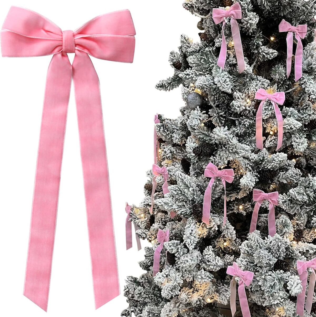 12pcs pink velvet bows christmas tree decorations5in x 10in xmas ornaments for tree home coquette room birthday party front door wedding holiday decor.jpg