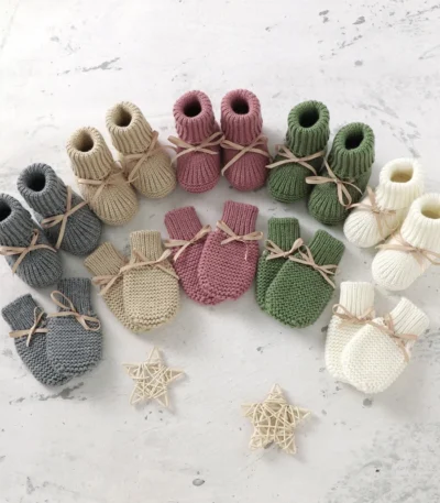 Baby Shoes + Gloves Set Knit Newborn Girls Boys Boots Mitten Fashion Butterfly-knot Toddler Infant Slip-On Bed Shoes Hand Made 1