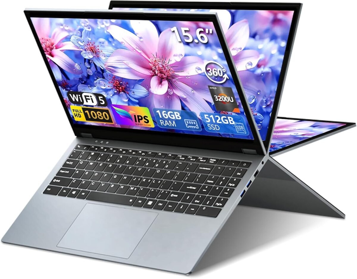 15.6 Inch 2 in 1 Touchscreen Laptop Computer, Laptop Ryzen R3-3200U CPU (up to 3.5GHz), 16GB RAM 512GB SSD Touch screen Laptops, 360 Angle Opening RJ45 WIFI5 HDMI Backlit Keyboard FHD IPS 1920 x 1080 - Image 2