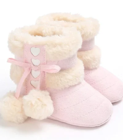 2024 Winter Snow Baby Boots 7-Colors Warm Fluff Balls Indoor Cottton Soft Rubber Sole Infant Newborn Toddler Baby Shoes 1