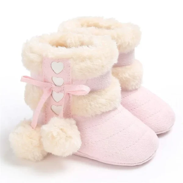 2024 Winter Snow Baby Boots 7-Colors Warm Fluff Balls Indoor Cottton Soft Rubber Sole Infant Newborn Toddler Baby Shoes