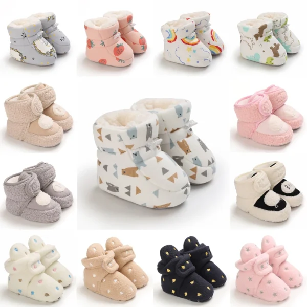 Winter Snow Baby Boots Multiple Colors Warm Fluff Balls Indoor Colloidal particle sole Infant Newborn Toddler Baby Shoes