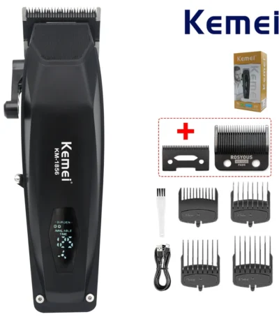 Kemei KM-1856 Men’s Hair Clipper LED Display Cordless USB Interface Professional Hair Cutting Machine Hair Trimmer Haircut