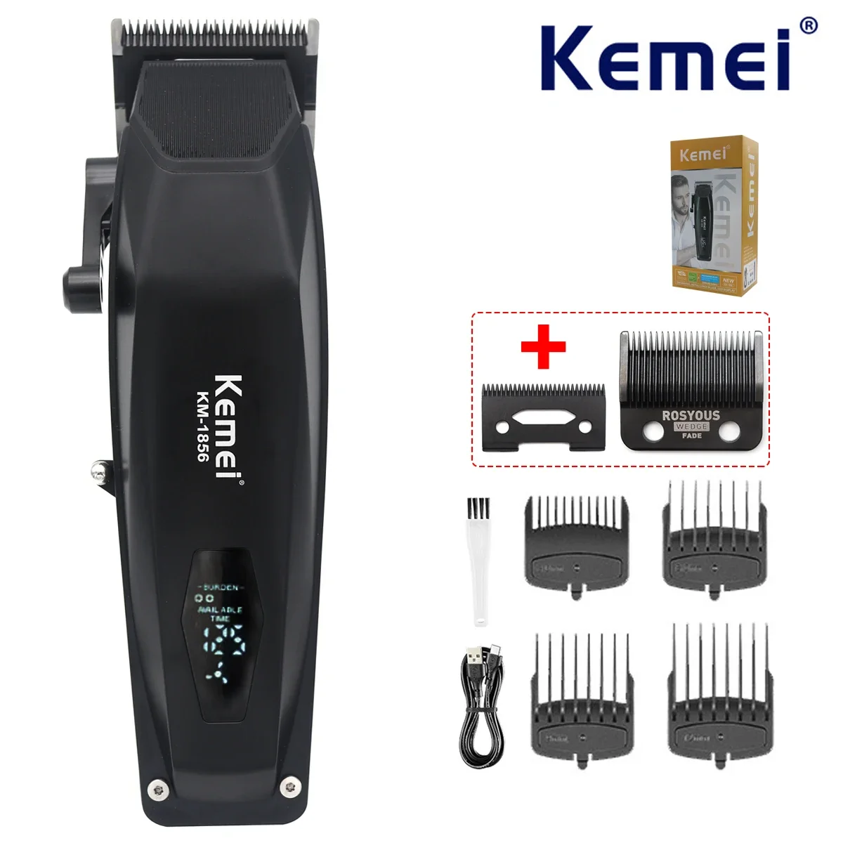 Kemei KM-1856 Men’s Hair Clipper LED Display Cordless USB Interface Professional Hair Cutting Machine Hair Trimmer Haircut Kemei KM-1856 Men’s Hair Clipper LED Display Cordless USB Interface Professional Hair Cutting Machine Hair Trimmer Haircut