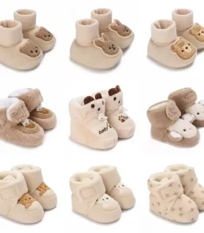 Cartoon All Cotton Apricot Colored Bear Baby Cotton Shoes With Plush Insulation and Soft Soles For Baby Walking Shoes 1