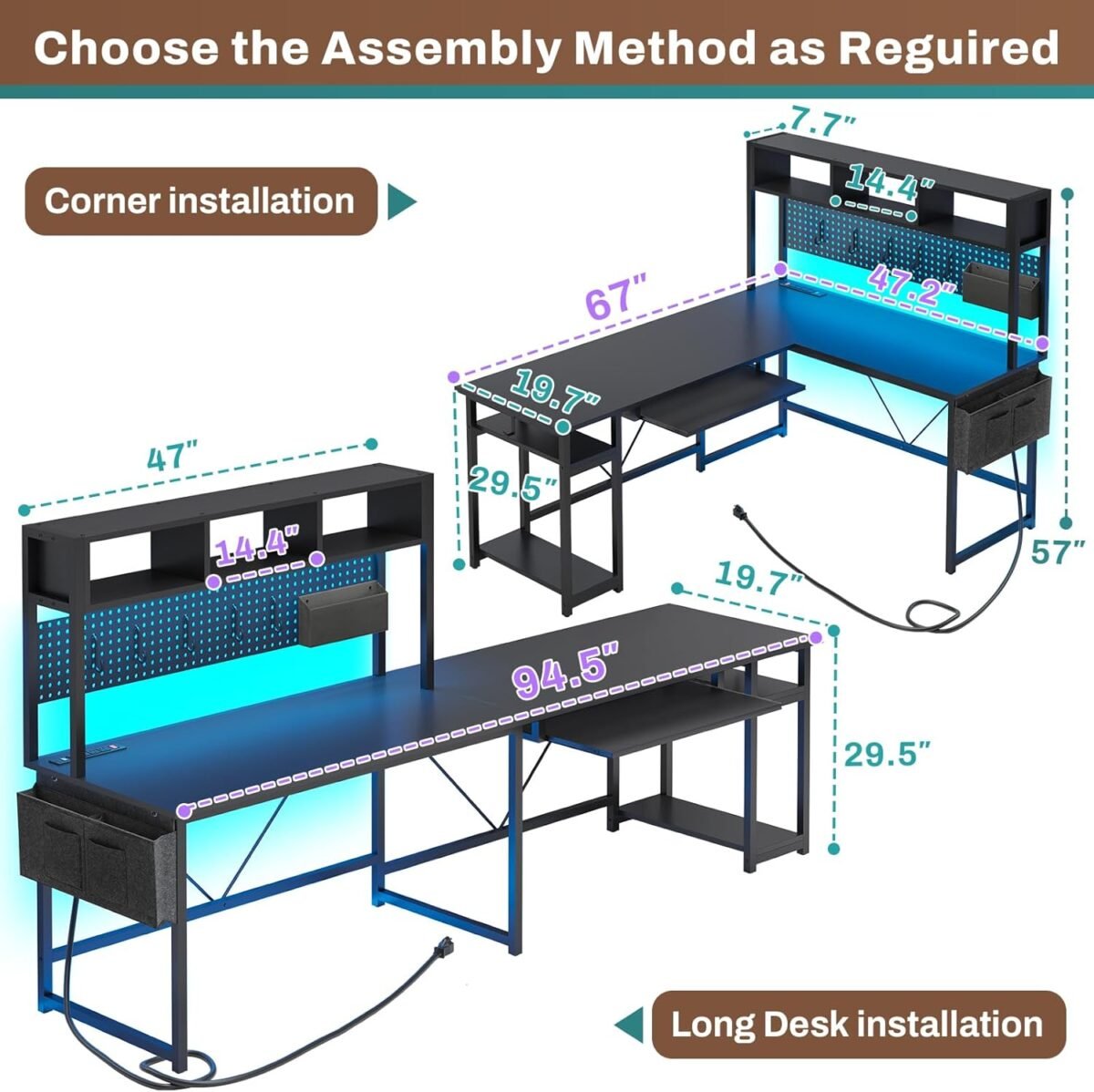 1752344680 sedeta l shaped gaming desk reversible computer desk with power outlet and pegboard gaming desk with led lights keyboard tray and storage bag for home office black.jpg