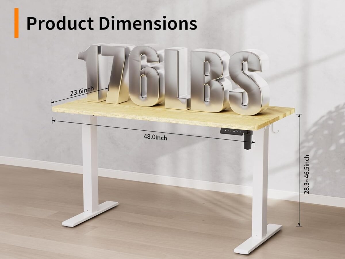 1752351097 48x24 inches height adjustable electric standing desk with 2 hooks for home office ergonomic sit stand up desk with splice board oak.jpg