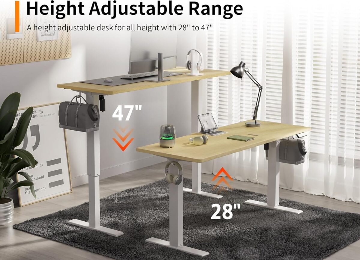 1752351098 48x24 inches height adjustable electric standing desk with 2 hooks for home office ergonomic sit stand up desk with splice board oak.jpg