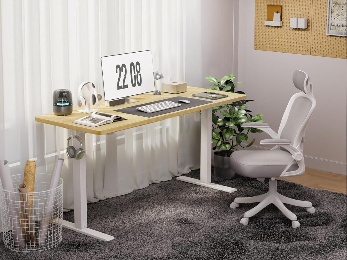 1752351102 48x24 inches height adjustable electric standing desk with 2 hooks for home office ergonomic sit stand up desk with splice board oak.jpg