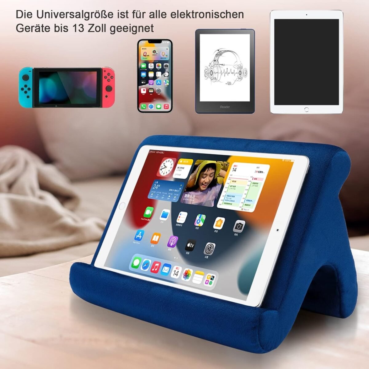 1752354072 tablet pillow stand holder dock for bed with 3 viewing angles compatible with all tabletsphones and ipad pro 9.7 10.512.9 air mini 4 3 kindle e reader and booksnavy.jpg