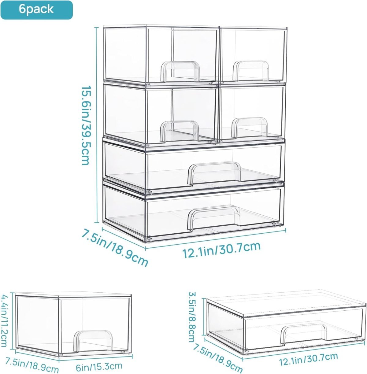 1752354335 vtopmart stackable storage drawers set of 6 clear plastic organizer bins for bathroom suppliesideal for cabinetpantrylaundry room organization.jpg