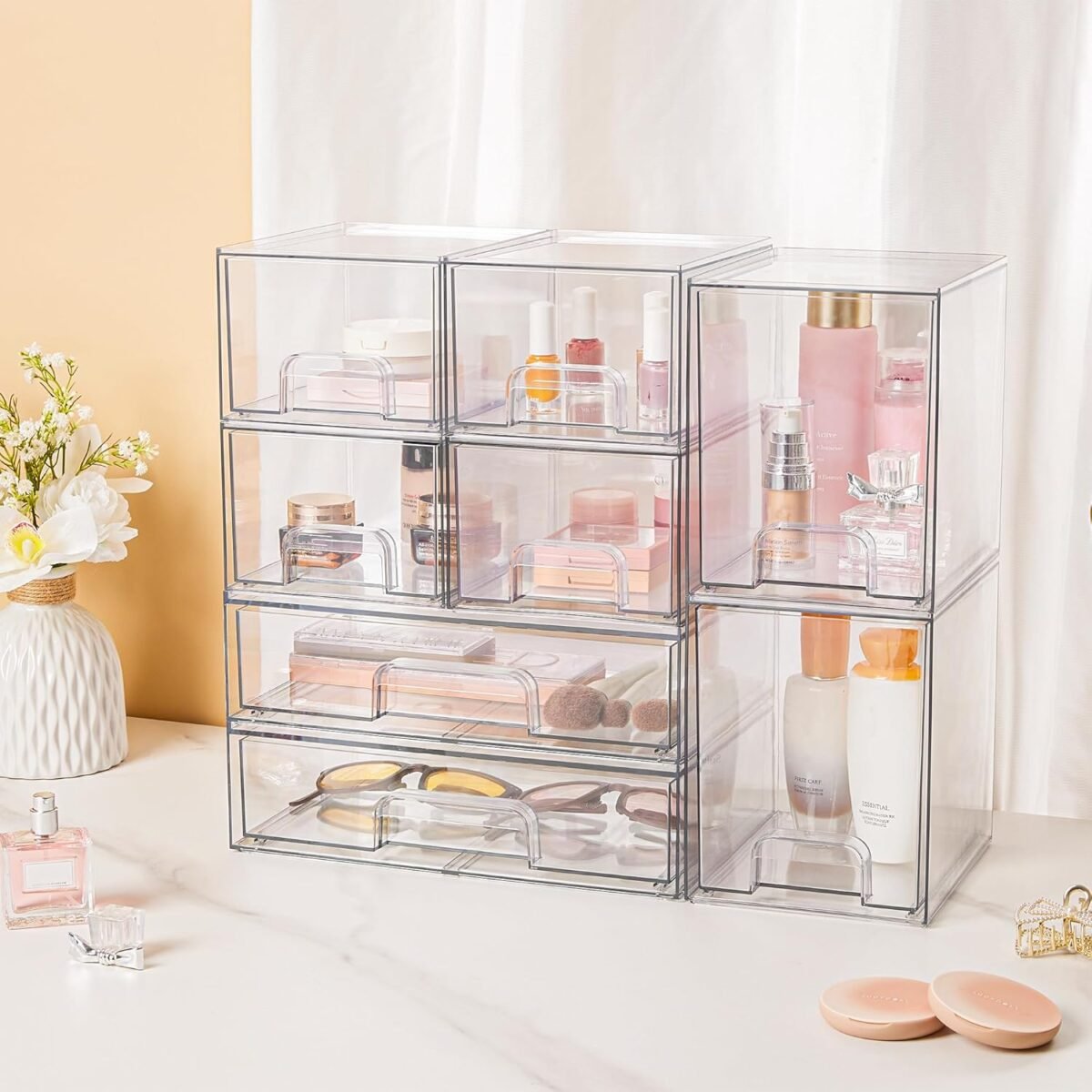 1752354338 vtopmart stackable storage drawers set of 6 clear plastic organizer bins for bathroom suppliesideal for cabinetpantrylaundry room organization.jpg