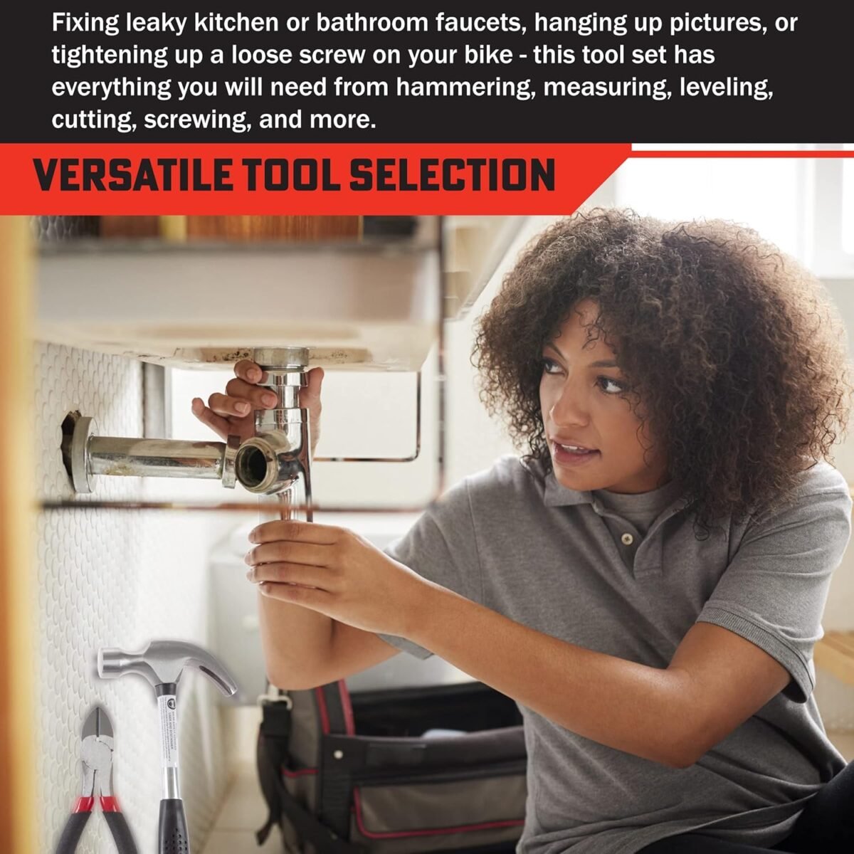 1752355052 130 piece tool set tool kit with hammer wrenches screwdriver pliers and more hand tools for home improvement projects by stalwart gray.jpg