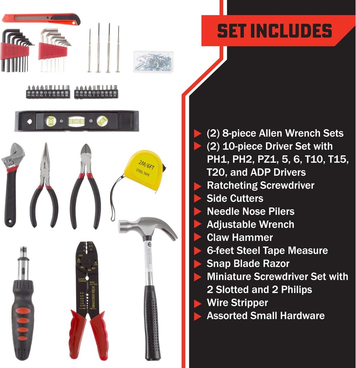 1752355053 130 piece tool set tool kit with hammer wrenches screwdriver pliers and more hand tools for home improvement projects by stalwart gray.jpg
