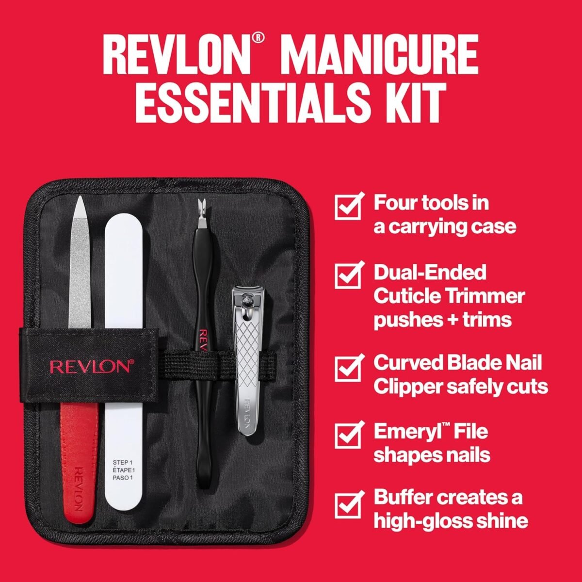 1752396959 revlon manicure essentials kit with travel case nail care set with dual ended cuticle trimmer curved blade clippers compact emeryl file buffer pack of 1.jpg