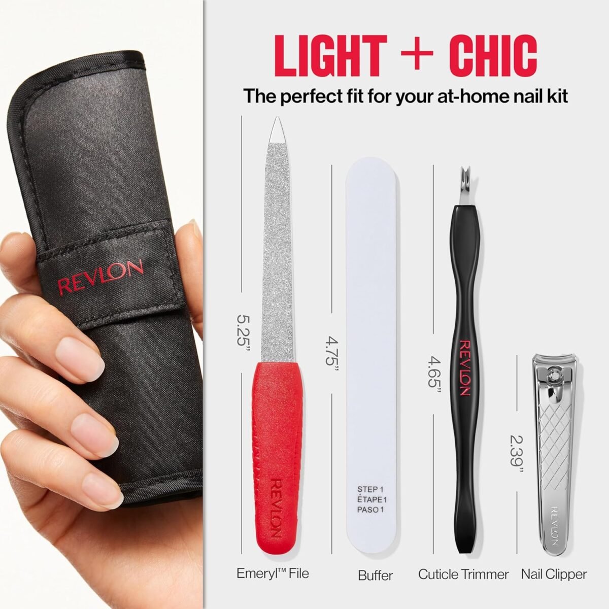 1752396965 revlon manicure essentials kit with travel case nail care set with dual ended cuticle trimmer curved blade clippers compact emeryl file buffer pack of 1.jpg