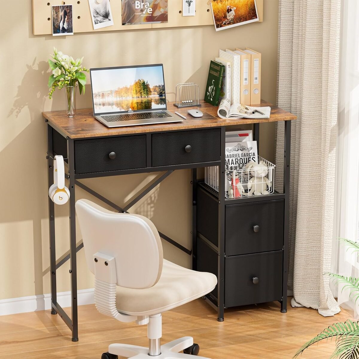 1752418624 small computer desk with 4 fabric drawers simple writing desk for home office compact study desks for small spaces kids desk study for bedroom rustic brown.jpg