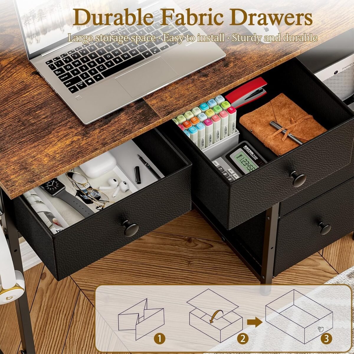 1752418628 small computer desk with 4 fabric drawers simple writing desk for home office compact study desks for small spaces kids desk study for bedroom rustic brown.jpg