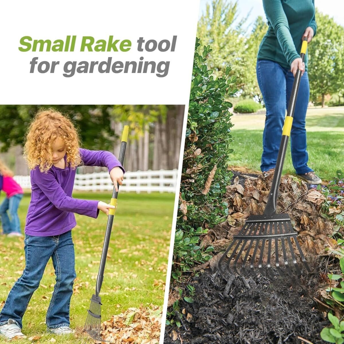 1752465863 rake for leaves small leaf rake for garden 70 inch adjustable metal rakes tool with 11 steel tines for gardening yard shrub flower beds lawns.jpg