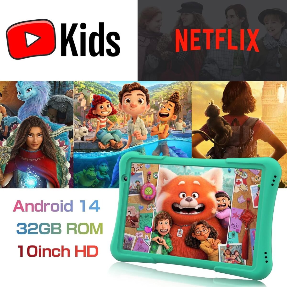 1752496080 pritom 10 inch kids tablet android 14 tabletas 32gb quad core 6000mah large hd ips display wifi 6 dual camera bluetooth toddler tablet for kids age 3 green.jpg